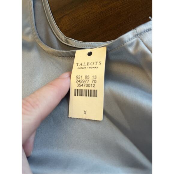 NWT Talbots Women Silver Gray Satin Button Up Frilly Sleeveless Top Sz X Whimsy - Picture 2 of 7